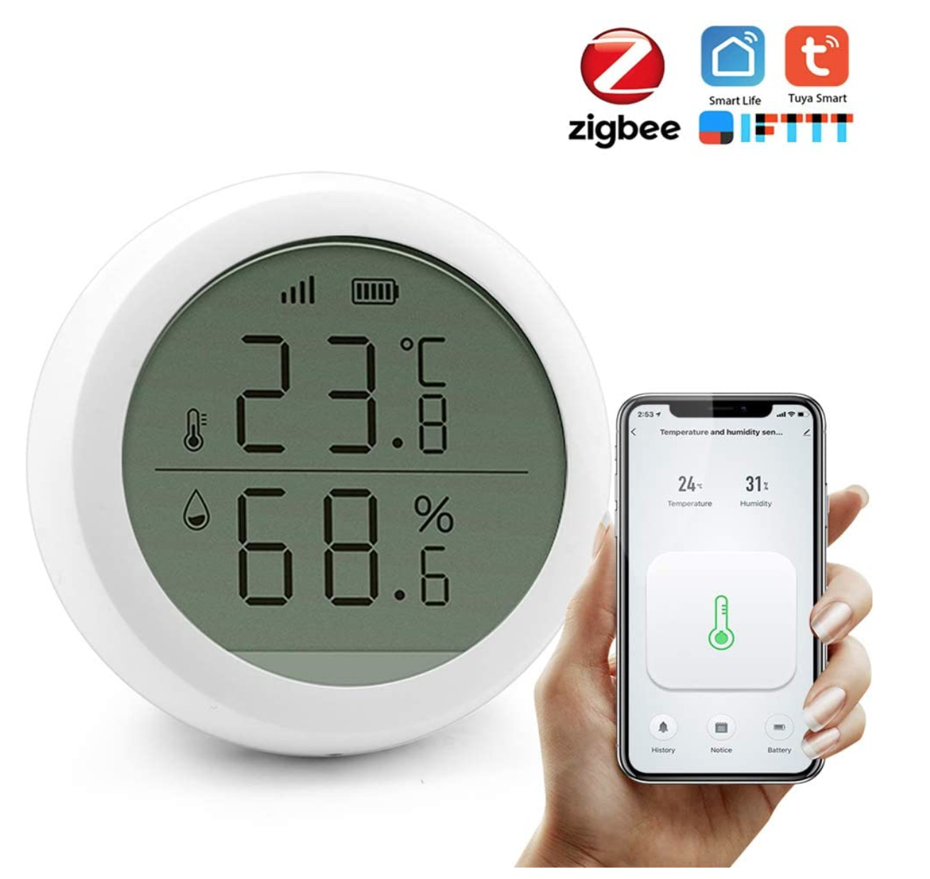 Sensor inteligente de temperatura y humedad Tuya Zigbee, termómetro Sensor inteligente de temperatura y humedad Tuya Zigbee, termómetro
